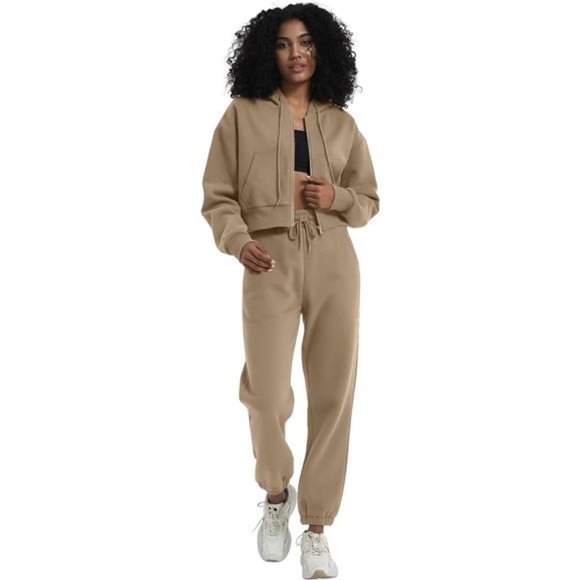 Women's Fleece 2 Piece Outfit Hoodie Sweatshirt Tracksuit Set